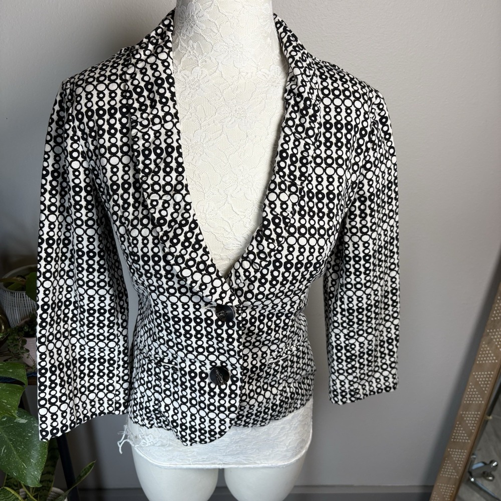 Cabi Women 4 Black White Du Jour Blazer Mod Geometric Cotton Blend Style #298